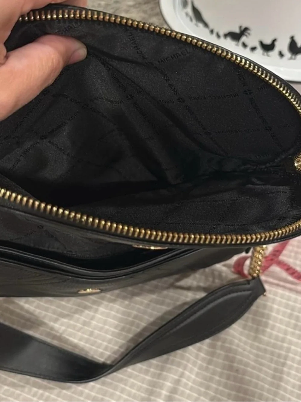 Michael Kors Aria Black Leather Studded Shoulder Bag with Gold Hardware